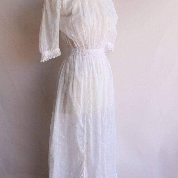 Vintage Antique 1900s 1910s Dress, Edwardian White Cotton And Lace Embroidered - Picture 4 of 10